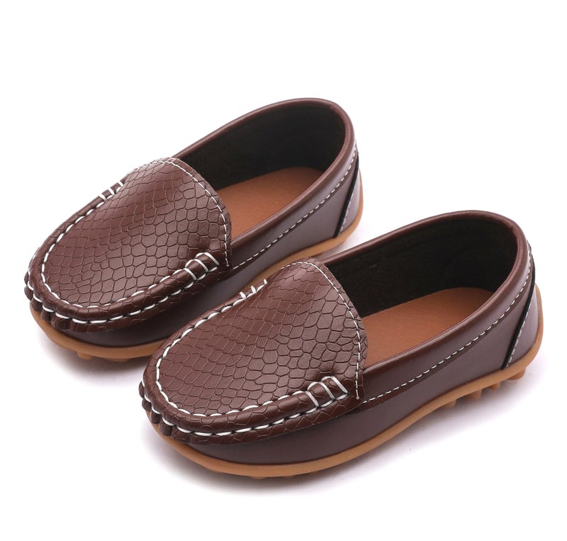 LONSOEN Toddler/Little Kid Boys Girls Soft Synthetic Leather Loafer Slip-On Boat-Dress Shoes/Sneakers,Brown,SHF103 CN28 - Image 2